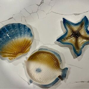 Costal plates,  Set of 3 decorative plates fish starfish shell